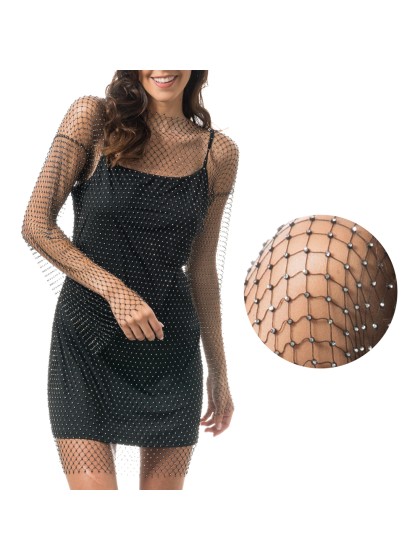 BLACK MESH AND RHINESTONES FESTIVAL DRESS ONE SIZE