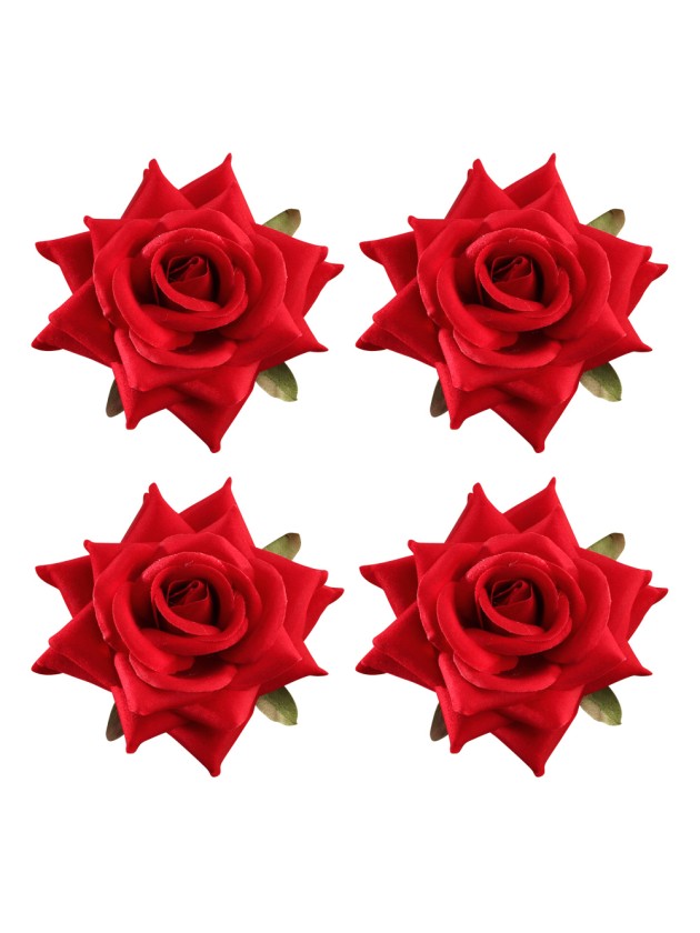 SET 4 RED ROSES VELVET EFFECT DIA 10CM X 5CM