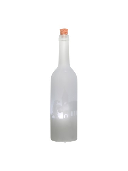 GLASS BOTTLE W/ RUNNING SANTA W/ LED 7CM X 30CM
