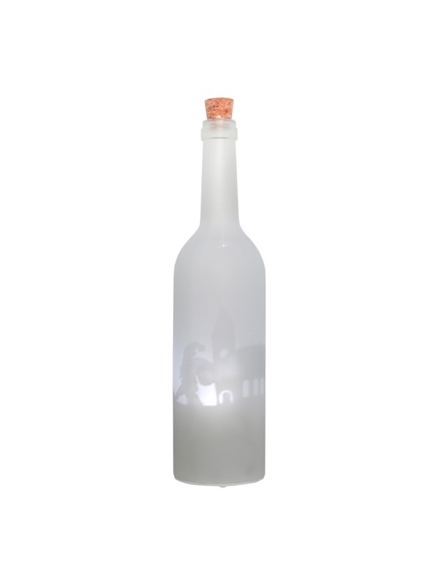 GLASS BOTTLE W/ RUNNING SANTA W/ LED 7CM X 30CM