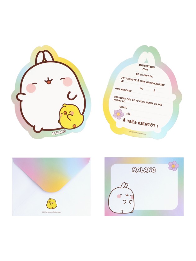 8 CARTONS INVITATION + ENVELOPPES MOLANG © 16.7CM X 13.8CM