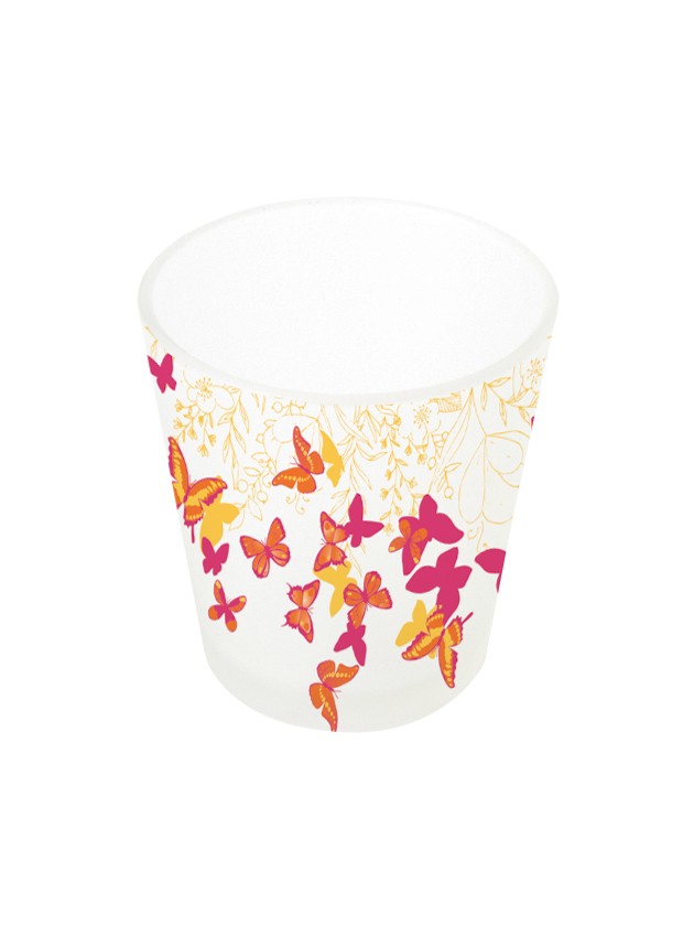 BOUGEOIR VERRE PAPILLONS DIA 5.6CM X 6.8CM