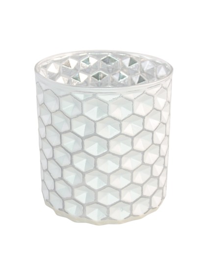 PHOTOPHORE RELIEF GEOMETRIQUE ARGENT MAT 11CM X 10CM