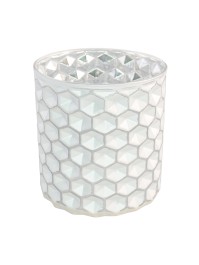 PHOTOPHORE RELIEF GEOMETRIQUE ARGENT MAT 11CM X 10CM