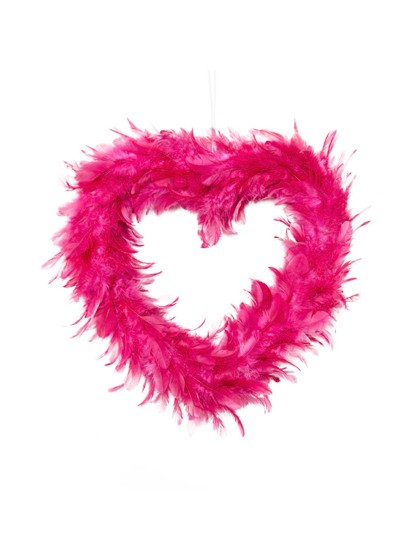 HERZ HOHL IN FEDERN FUCHSIA 30CM