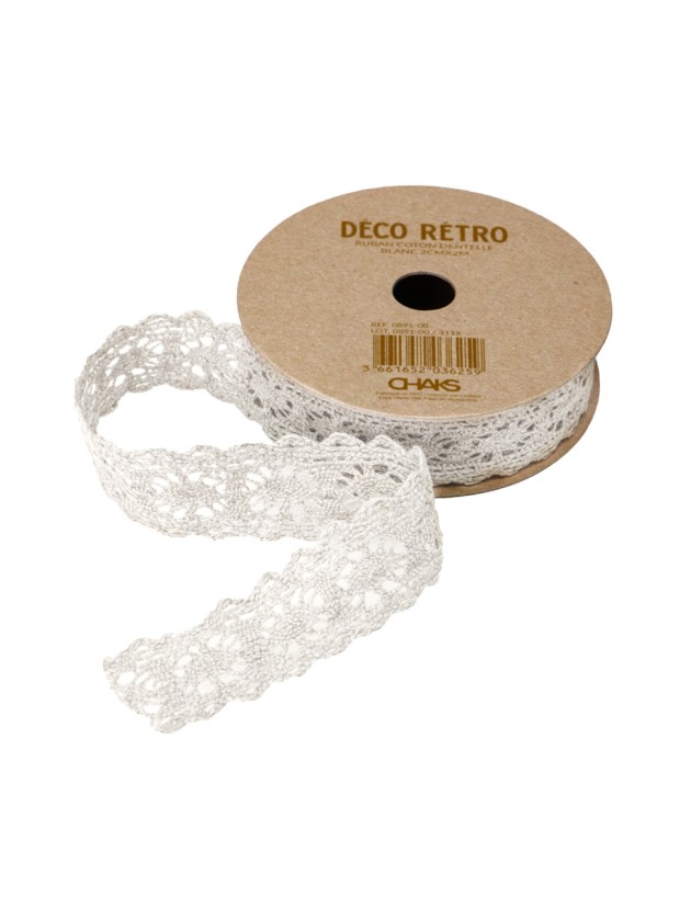 RUBAN COTON DENTELLE BLANC 2CM X 2M