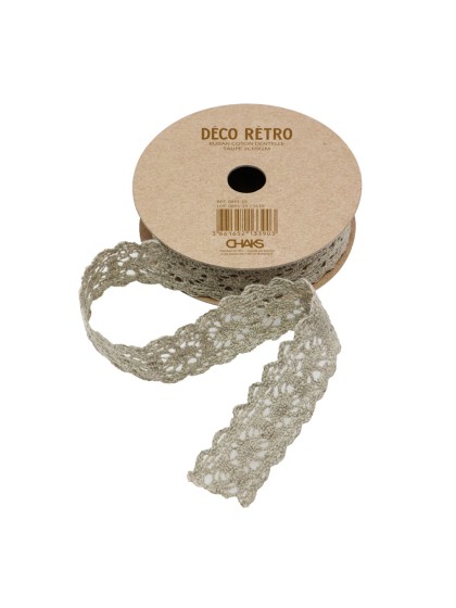 RUBAN COTON DENTELLE TAUPE 2CM X 2M