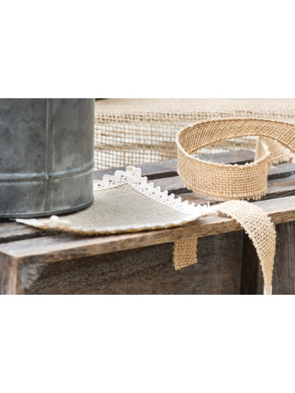 SET 6 NAPPERONS JUTE DENTELLE 12CM X 12CM