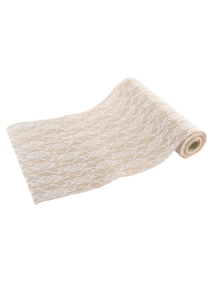 CHEMIN DE TABLE JUTE DENTELLE BLANC 29CM X 3M