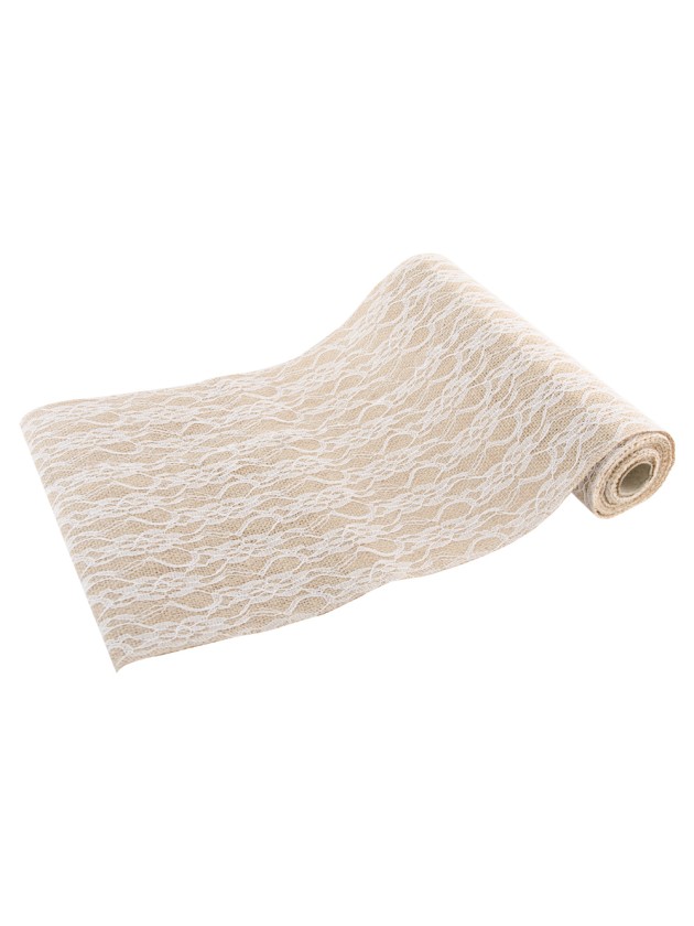CHEMIN DE TABLE JUTE DENTELLE BLANC 29CM X 3M