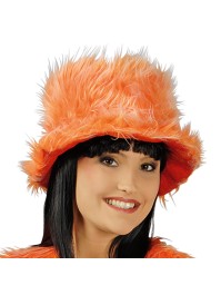 CHAPEAU EN PELUCHE FLOWER-POWER HIPPIE - ORANGE TU