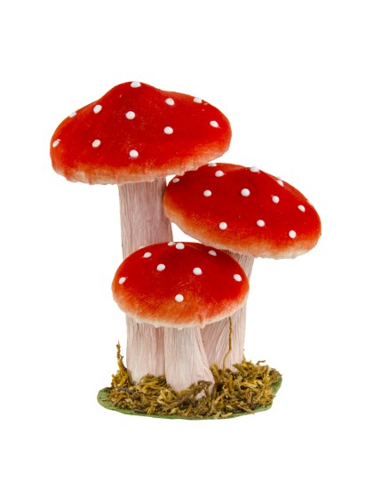 3 CHAMPIGNONS ROUGES SUR SOCLE MOUSSE 14CM X 10.5 X 17CM