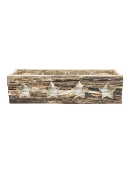 PORTE 4 BOUGIES BOIS 37CM X 11.5CM X 10CM