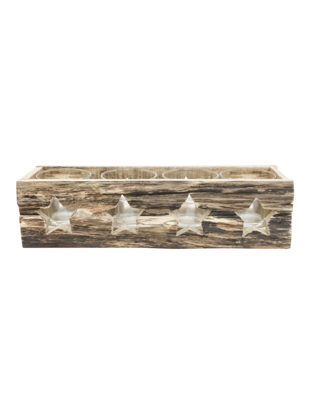 PORTE 4 BOUGIES BOIS 37CM X 11.5CM X 10CM