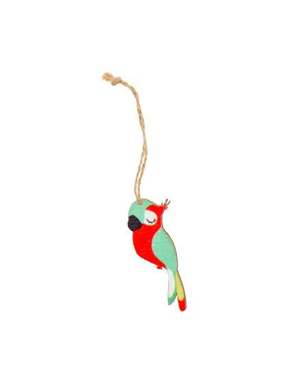 SUSPENSION PERROQUET BOIS 4.4CM X 5.5CM
