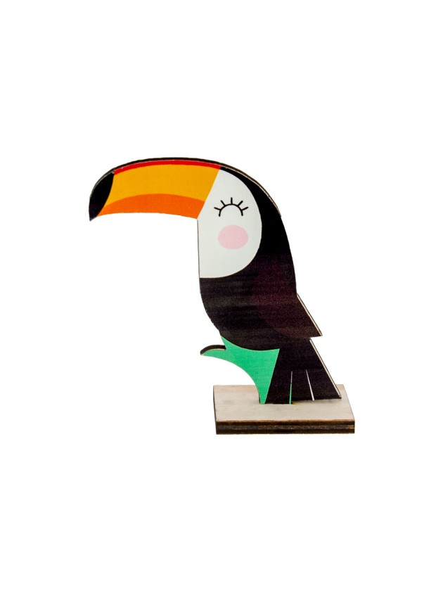 CENTRE DE TABLE TOUCAN BOIS IMPRESSION RECTO VERSO 10CM X 4CM X 10CM