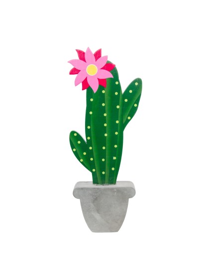 DECO CACTUS BOIS SUR BASE CIMENT 11CM X 3CM X 31CM