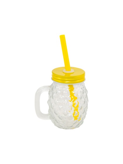 MINI ANANAS EN VERRE COUV ET PAILLE JAUNE 110ML 5.5CM X 7.5CM X 7.5CM