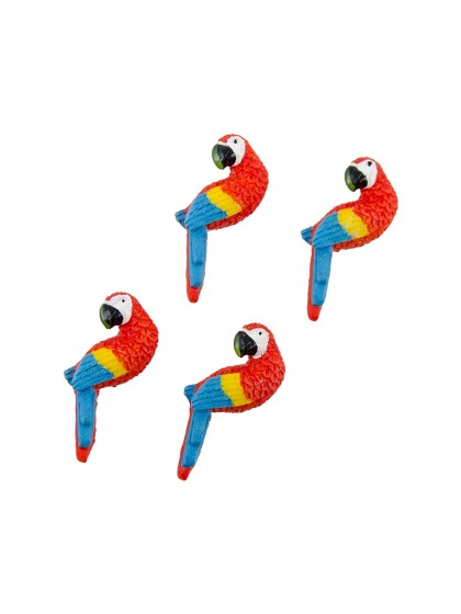SACHET 8 PERROQUETS ADHESIFS ROUGE/BLEU 4.4CM X 1.3CM X 1.1CM 