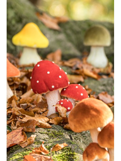 3 CHAMPIGNONS ROUGES SUR SOCLE MOUSSE 13CM X 8.5CM X 15CM