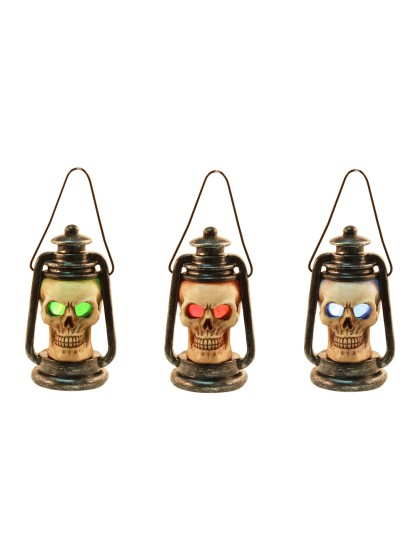 LANTERNE TETE DE MORT RESINE AVEC LEDS 11.2CM X 6.4CM X 5.9CM