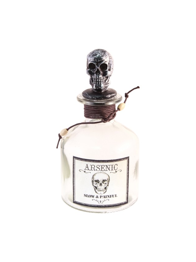 ARSENIC GLASS BOTTLE WITH SKULL STOPPER 16CM