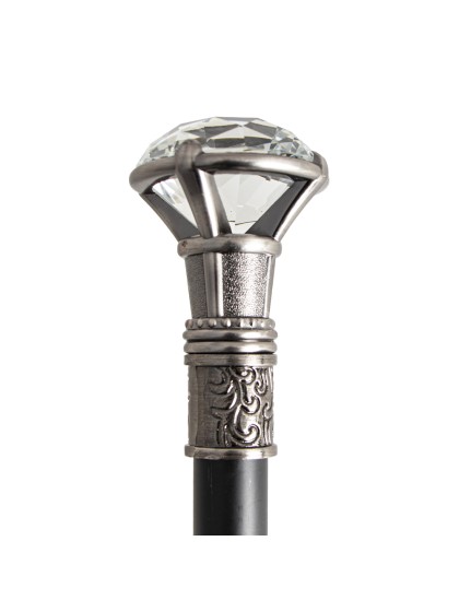 CLEAR DIAMOND METAL WALKING CANE 93CM