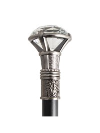 CLEAR DIAMOND METAL WALKING CANE 93CM