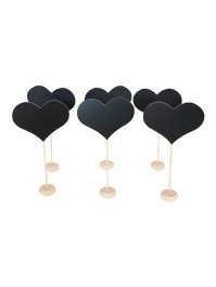 SET 6 MARQUE-TABLES COEUR ARDOISE / BOIS 11.5CM X 21CM