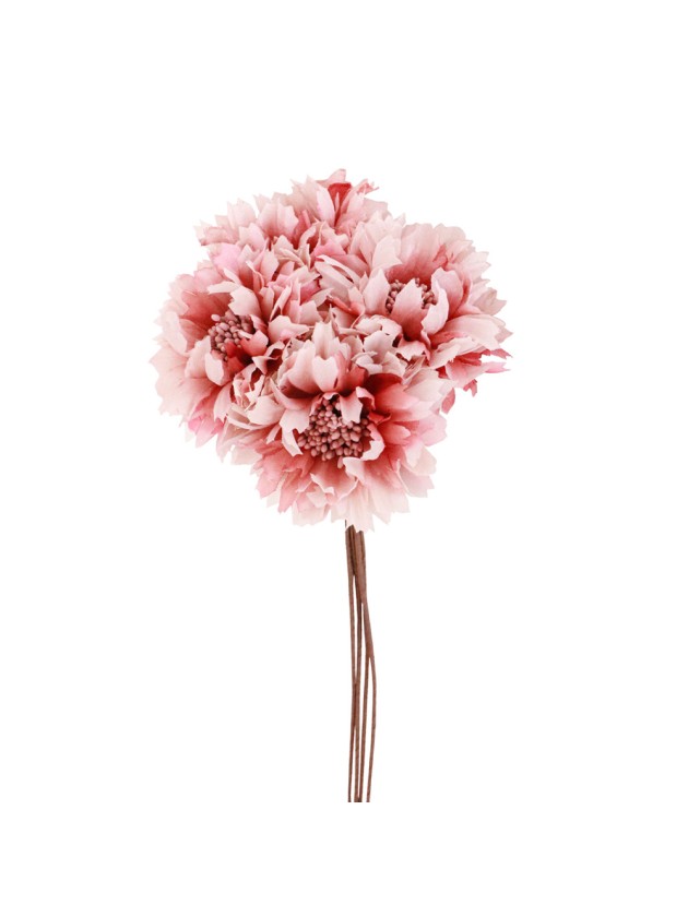 BOUQUET 4 FLEURS VIEUX ROSE 26CM / BOUTON DIA 6CM