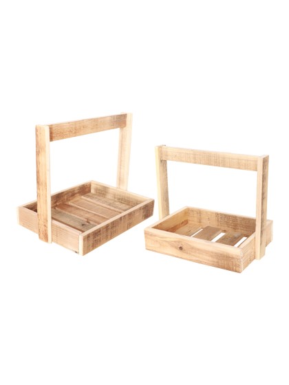 SET 2 SUPPORTS BOIS AVEC ANSE 32CM X 25CM X 30CM/ 26CM X 18CM X 24CM