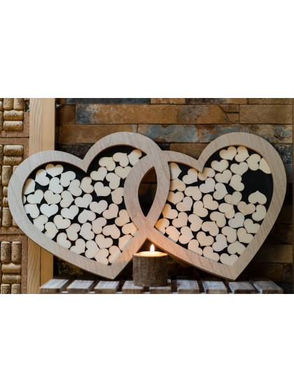 RAHMEN DOUBLE HERZ HOLZ MIT 85 HERZEN 60.5CM X 2CM X 37CM