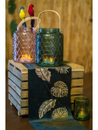 GREEN VELVET TABLE RUNNER WITH GOLDEN LEAVES 28CM X 3M