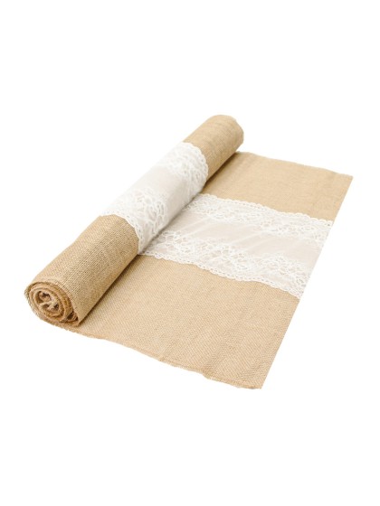 CHEMIN DE TABLE JUTE DENTELLE 60CM X 3M