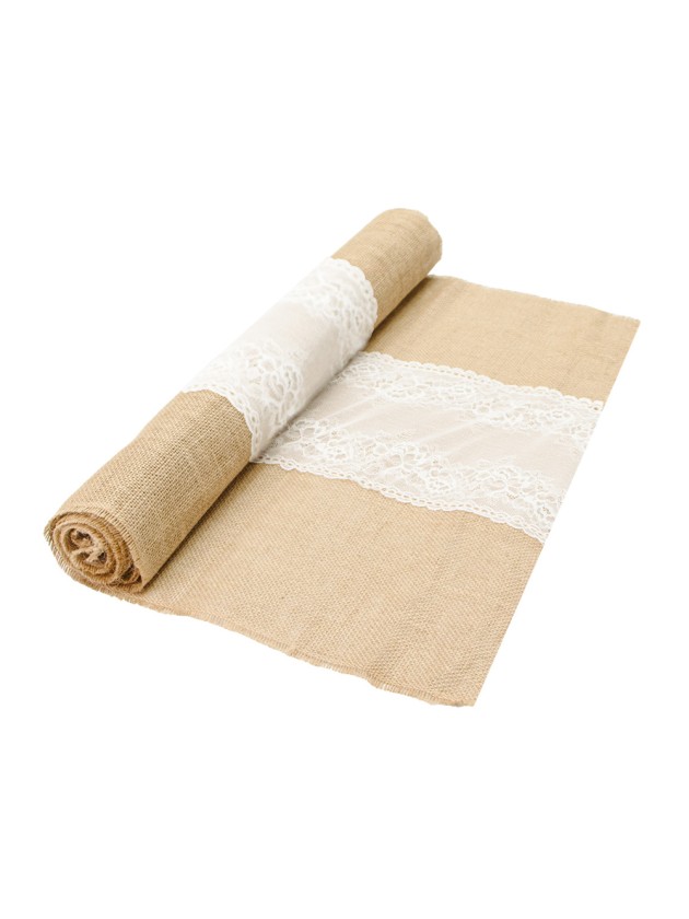 CHEMIN DE TABLE JUTE DENTELLE 60CM X 3M