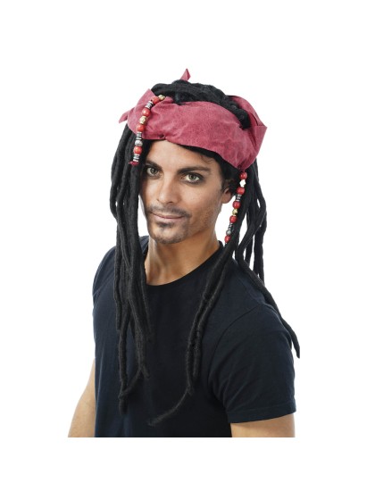 PERÜCKE PIRAT JACK HALSTUCH ROT RASTA SCHWARZ 