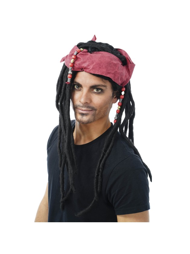 PERÜCKE PIRAT JACK HALSTUCH ROT RASTA SCHWARZ 