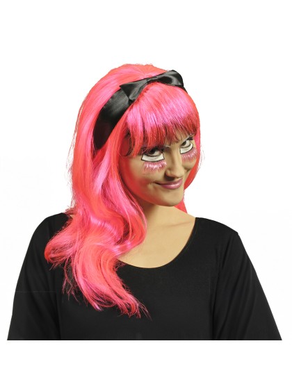 WIG MEGAN NEON PINK WITH BLACK BOW 