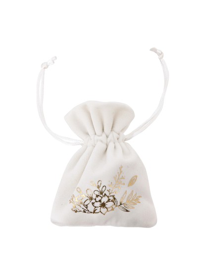 SACHET 4 BOURSES VELOURS FLEURIES OR 8CM X 10CM