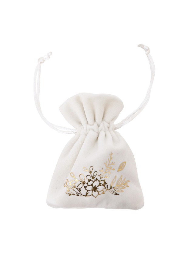 SACHET 4 BOURSES VELOURS FLEURIES OR 8CM X 10CM