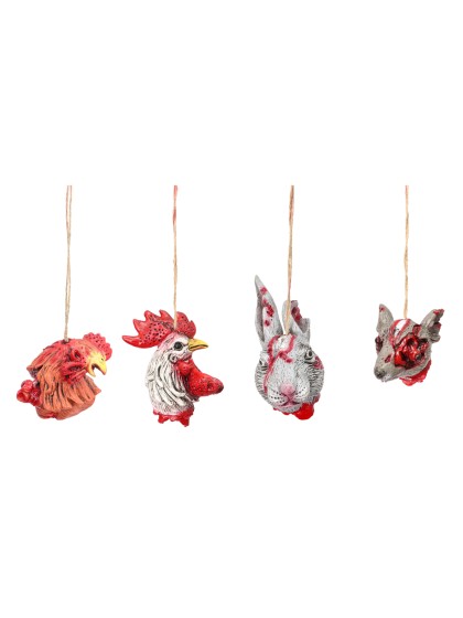 TETE ANIMAL A SUSP LAPIN/COQ/POULE/SOURIS- 4 ASS ENV 12CM X 10CM