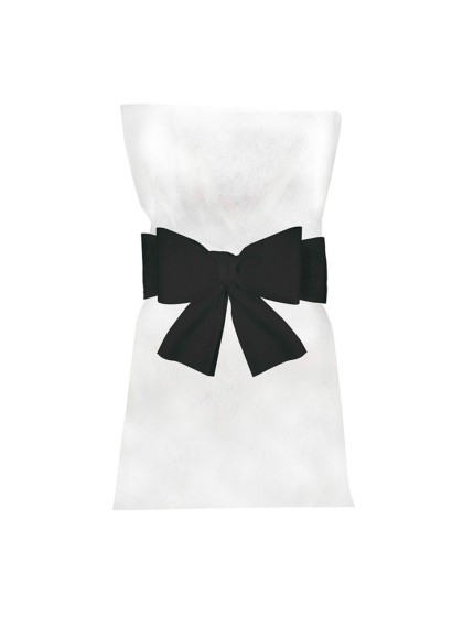 6 BLACK BOWS FOR CHAIR COVERS 19CM X 3M