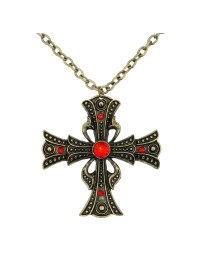 VAMPIRE CROSS NECKLACE PENDANT 7CM X 7CM / CHAIN 70CM