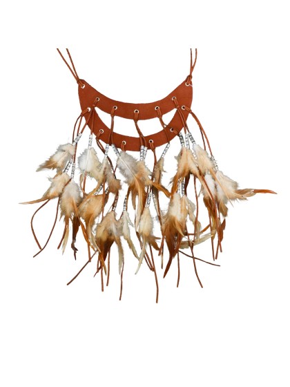 COLLIER INDIEN À DEUX RANGS PLUMES COULEUR NATURELLE 