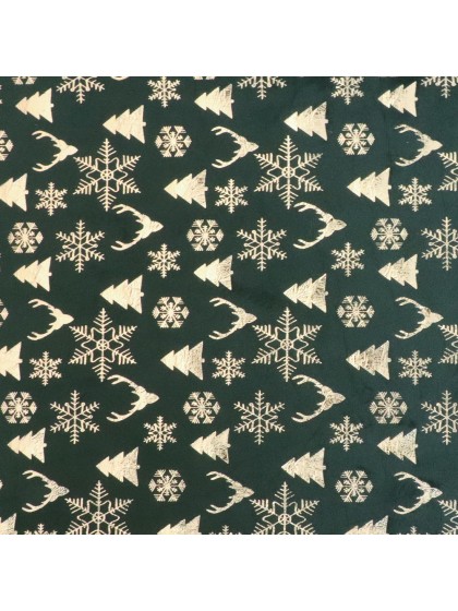 CHEMIN DE TABLE VELOURS XMAS ICONS VERT FONCE / OR METAL 28CM X 3M