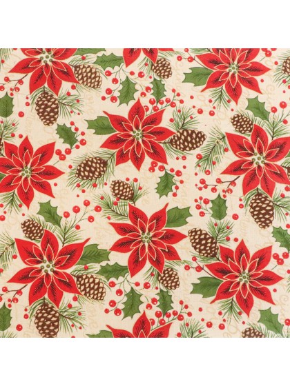 RED POINSETTIA LINEN TABLE RUNNER 28CM X 3M