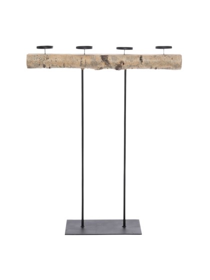 PORTE 4 BOUGIES BOULEAU SUR SUPPORT METAL DIA 7-10CM - LG 90CM X 109CM