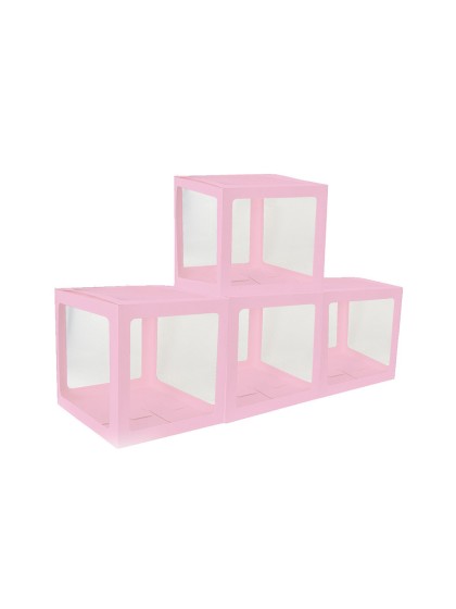 4 CARTON CUBES W/ PLASTIC PINK 30CM X 30CM X 30CM