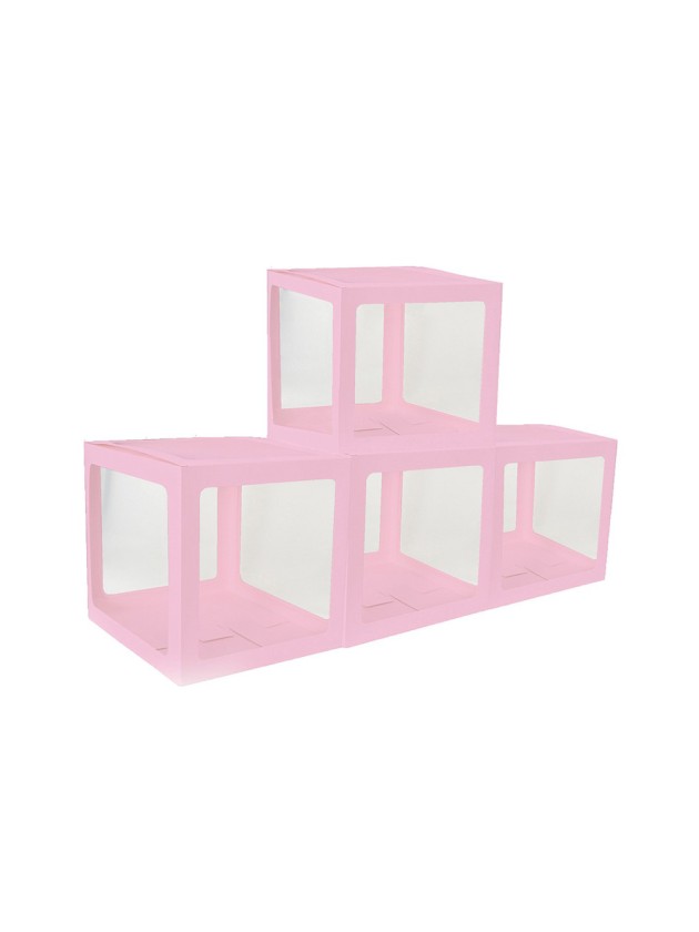 4 KARTONWÜRFEL MIT FILM KUNSTSTOFF STARR ROSA 30CM X 30CM X 30CM