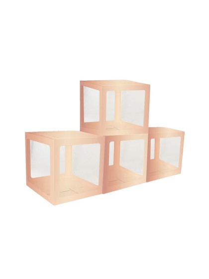 4 CUBES CARTON AV FILM PLASTIQUE RIGIDE OR ROSE 30CM X 30CM X 30CM